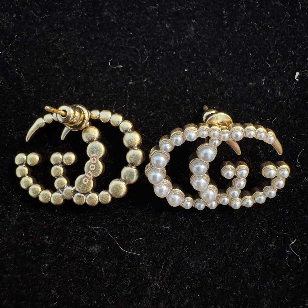Gucci Marmont GG Gold and White Crystal Earrings - Picture 5 of 5